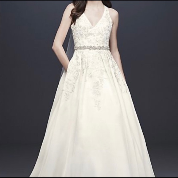 Illusion Back Organza Halter Wedding Dress - Picture 1 of 16
